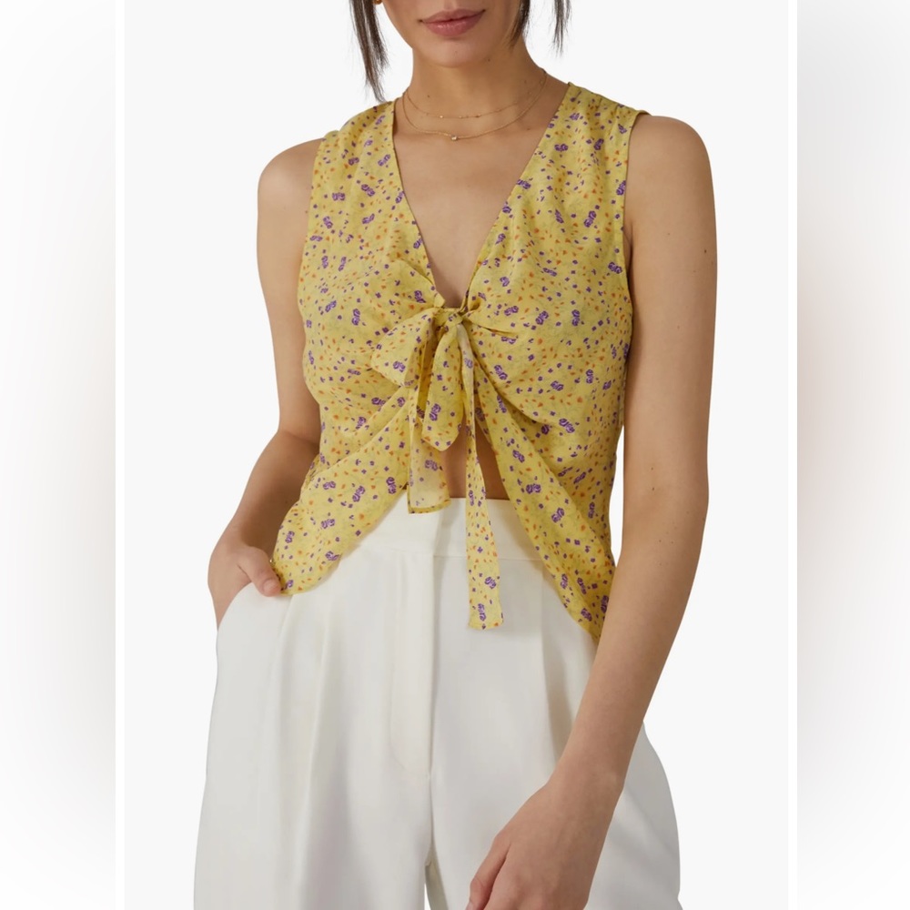 NWOT Favorite Daughter Gwen Tie Front Sleeveless 100% Silk Blouse SZ M